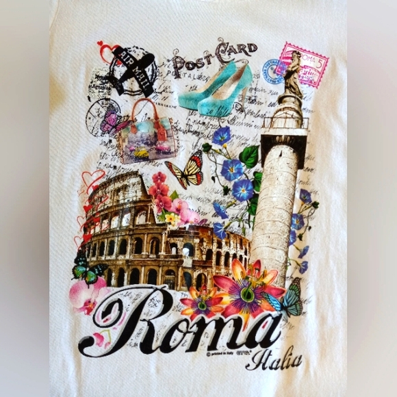 B&C COLLECTION Tee White Rome Italia Italy Graphic Short Sleeve Size Medium - Picture 10 of 14